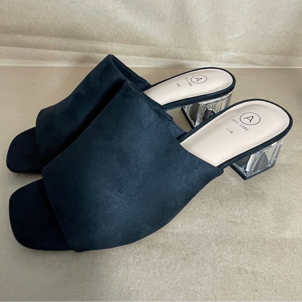 Addition Elle Black Slip-On Mules with Clear Block Heels